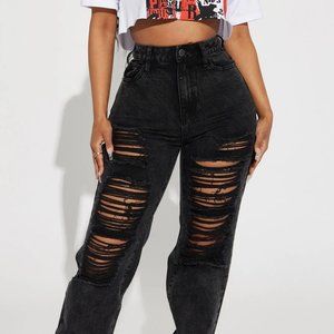 Go Hard Loose Fi Ripped Straight Leg Jean - Black Wash